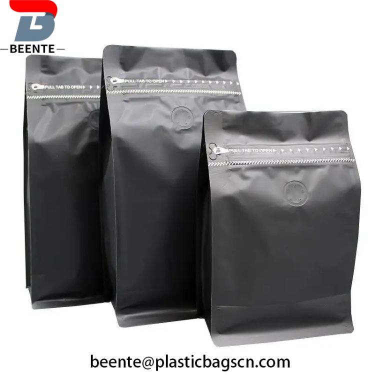 Grosir Tas Kopi Bawah Datar Ritsleting Biodegradable dengan Katup